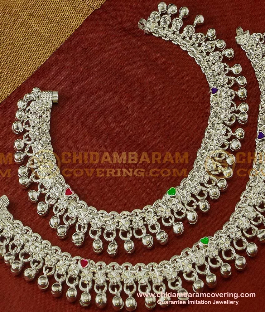 Buy Bridal Wear White Metal Heavy Weight Full Beads Anklet Designs