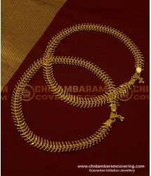 ANK063 - 12 Inch Gold Plated Leaf Design Broad Chain Type Anklet Kolusu Indian Jewellery