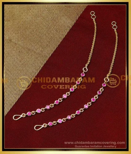 mat213 simple ruby stone gold plated ear chain impon side mattal 1