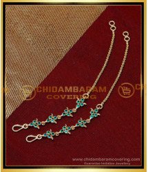 MAT249 - Elegant Emerald Stone Impon Wedding Ear Chain Designs