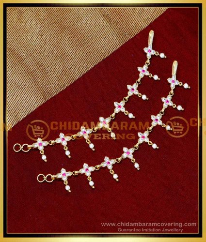 MAT258 - South Indian Impon Stone New Gold Ear Chain Design