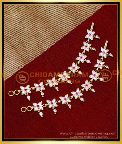 MAT259 - Wedding White Stone Ear Chain Gold Kan Chain Design