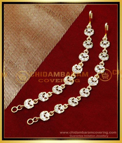 MAT266 - Unique Crescent Design White Stone Impon Ear Chain Designs