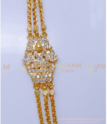 MCHN566 - Impon 3 Line White Stone Lakshmi Mugappu Chain Gold Design