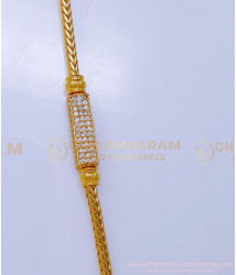 MCHN575 - 30 Inch Long Gold Model White Stone Mugappu Chain Designs