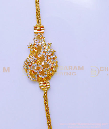 MCHN583 - Latest White Stone Peacock Mugappu Chain Gold Designs