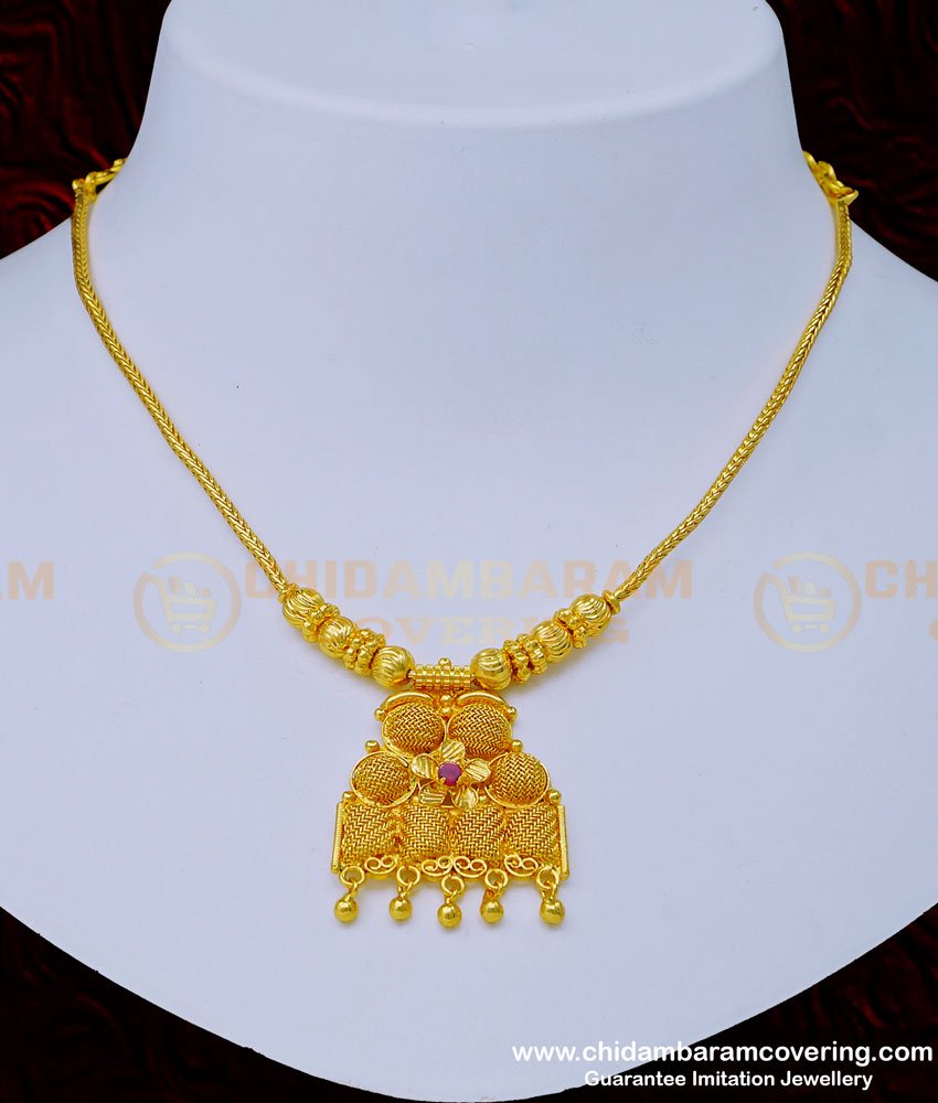 Buy New Kerala Style One Gram Gold Plated Single Stone Necklace for Wedding
