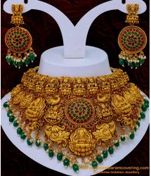NLC1129 - Premium Quality Bridal Wear Lakshmi Design Big Temple Jewellery Choker Necklace Set 
