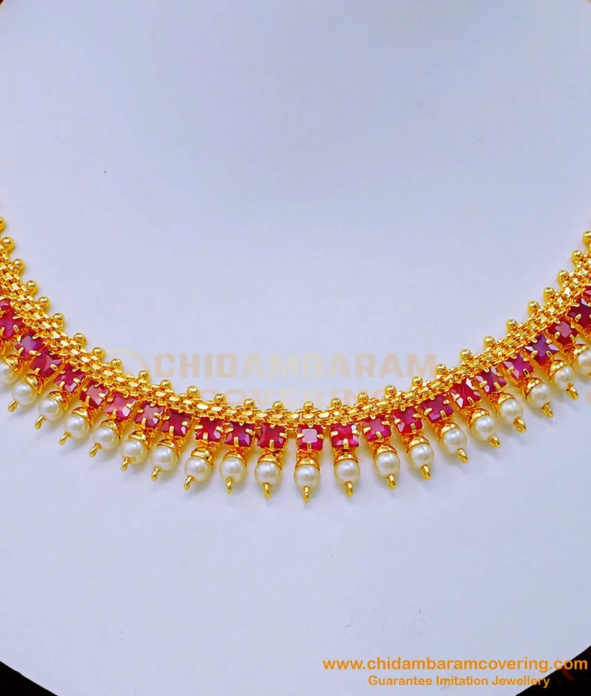 DREAMJWELL - Royal Gold Tone Shanku Design Ruby Necklace Set-dj04633 –  dreamjwell