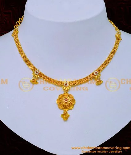 Buy Wedding Gold Necklace Design White Stone Mulla Arumbu Necklace for ...