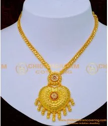 Buy New Kerala Style One Gram Gold Plated Single Stone Necklace for Wedding