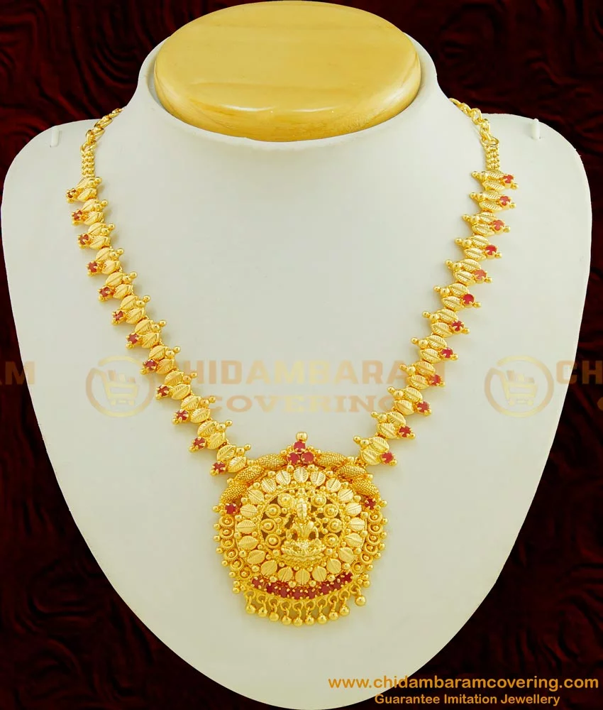 Traditional Lakshmi Devi In Antique Finish 22KT Gold Necklace