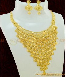 NLC427 - Modern Dubai Gold Necklace Design Gold Plated Flexible Broad Necklace with Earring Imitation Jewellery