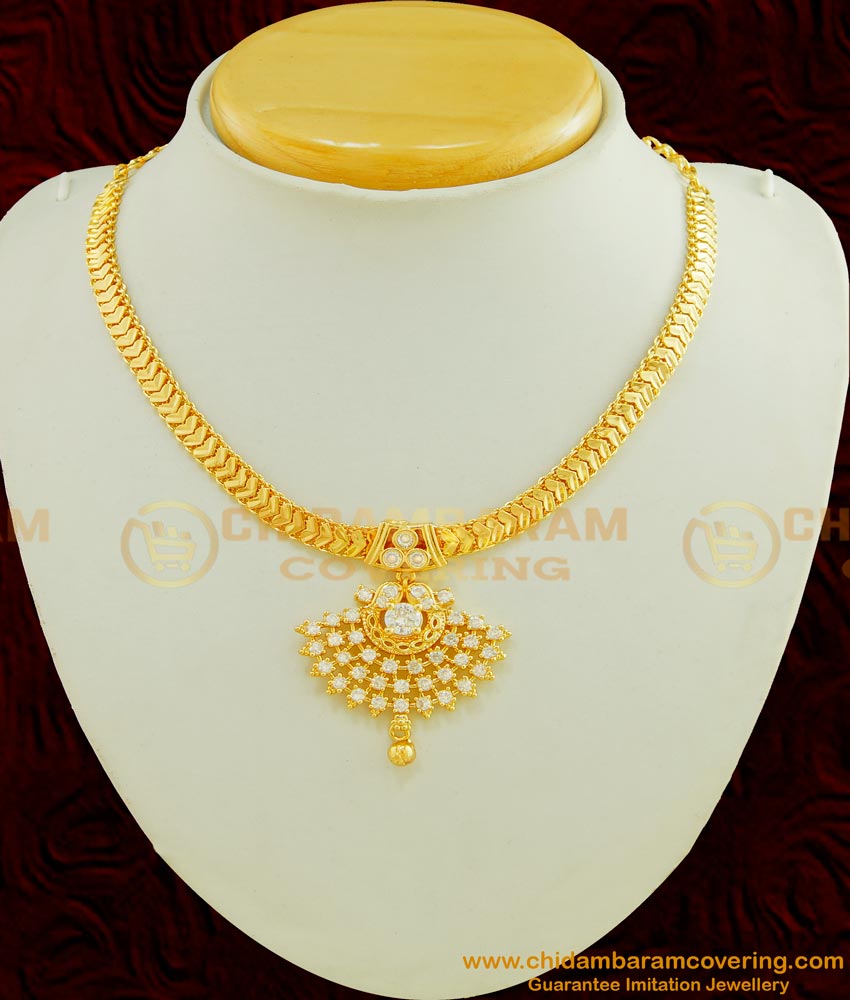 Buy Latest Model Ad White Stone Dollar Attigai Necklace Handmade South ...