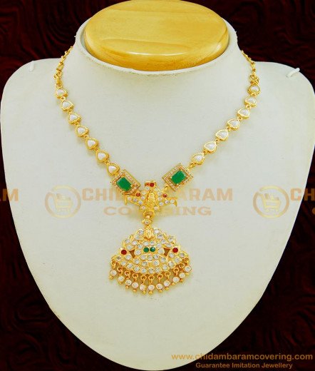 Buy New Collection Impon Multi Stone Lakshmi Pendant with Pearl Chain ...