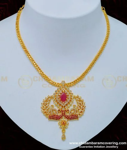 Buy Latest Collection Ruby Stone Lakshmi Dollar Gold Covering Necklace ...