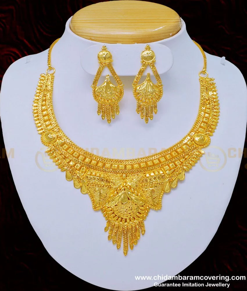 Buy Traditional Wedding Gold Necklace Design 2 Gram Gold Necklace Set ...