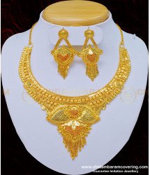 NLC808 - Marriage Bridal Gold Necklace Designs 2 Gram Gold Necklace with Earring Set 