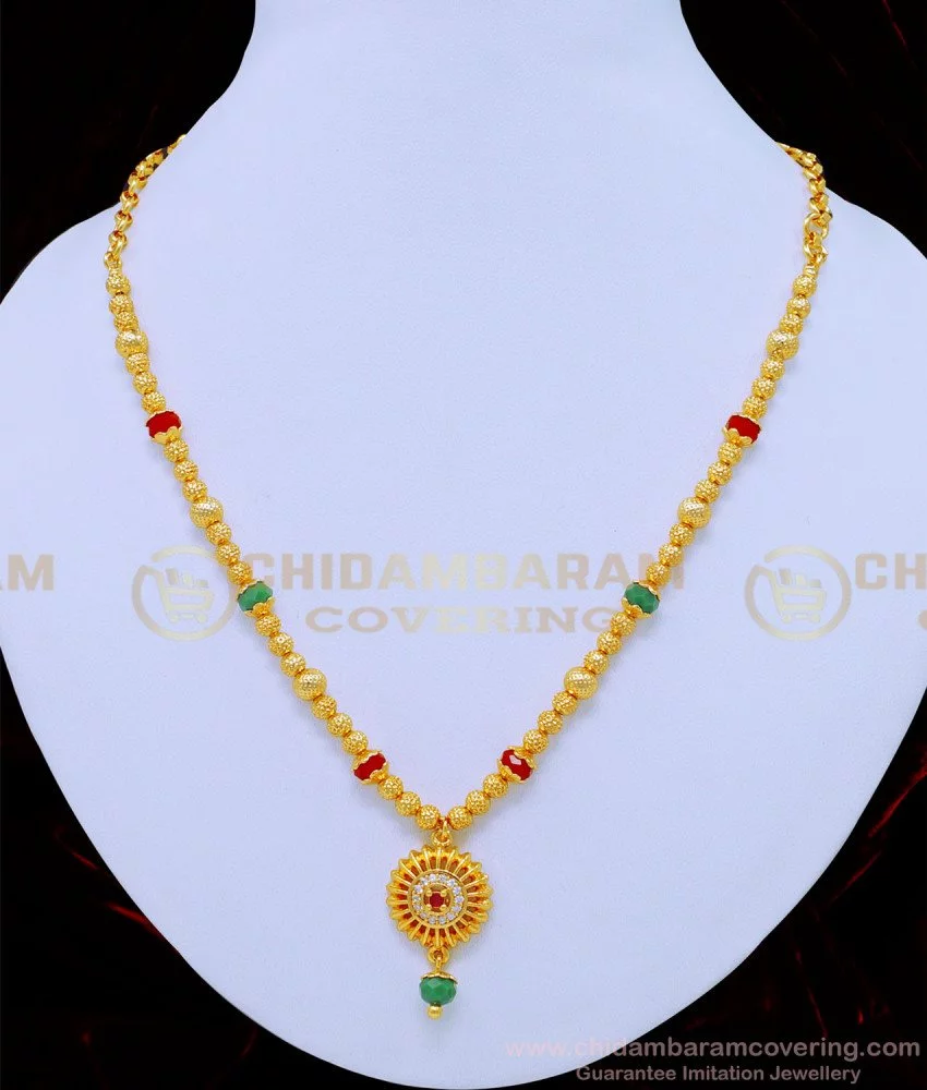 Buy One Gram Gold Green and Red Crystal Balls Necklace for Women