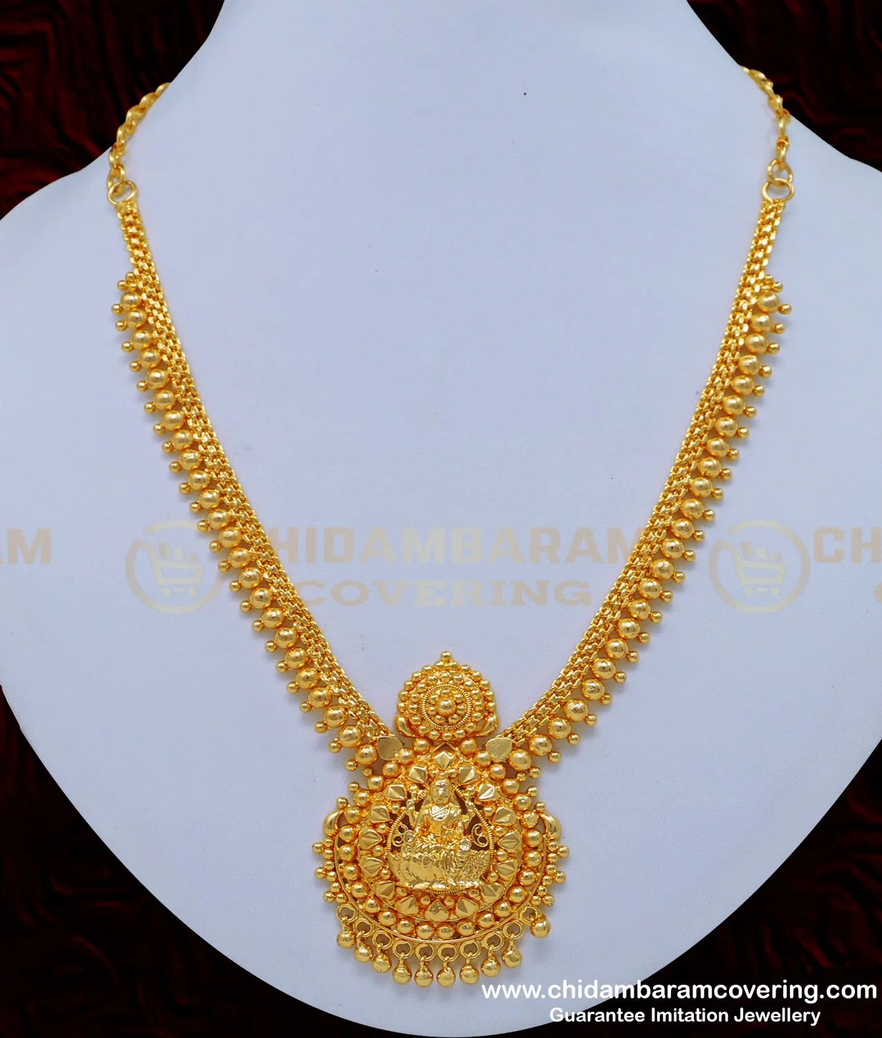 Buy South Indian Lakshmi Dollar Necklace Designs with Gold Beads ...