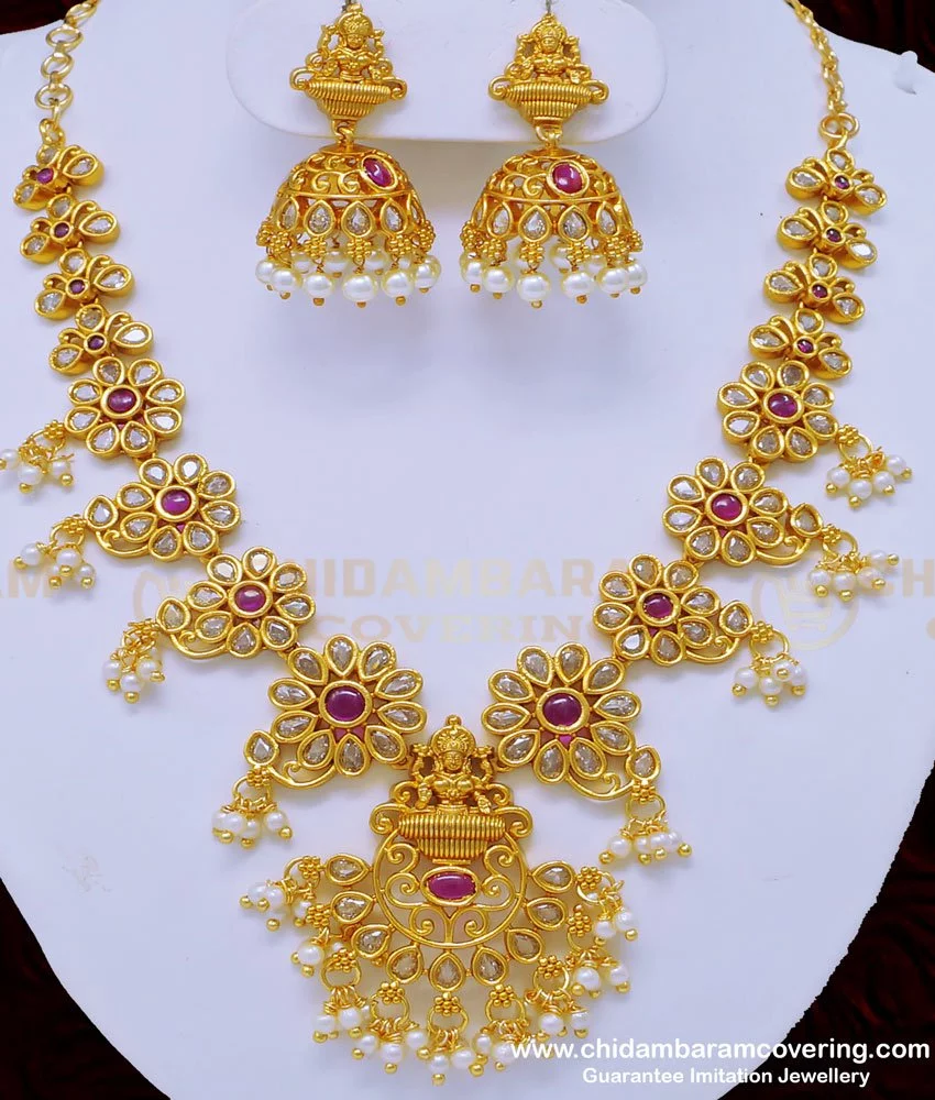 Buy First Quality Uncut Diamond Look Lakshmi Design with Pearl Antique ...