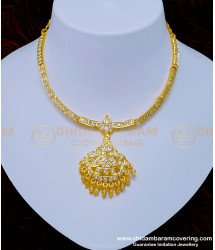 NLC930 - Impon Gold Design White Stone One Gram Gold Attigai Necklace Online