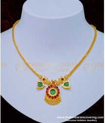 Nlc967 - Traditional Kerala Single Green Palakka Necklace One Gram Gold Jewelry Online