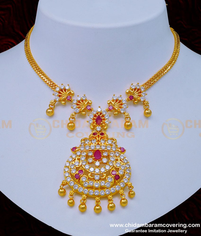 Buy Beautiful Ruby Stone Necklace First Quality One Gram Gold Necklace ...