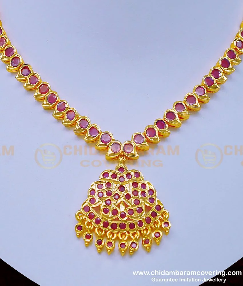 Buy South Indian Bridal Necklace Impon Full Ruby Stone Attigai Design ...