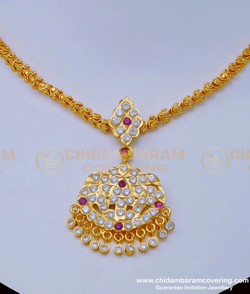 Buy Impon Gold Finish Stone Peacock Dollar with Chain Design Attigai ...