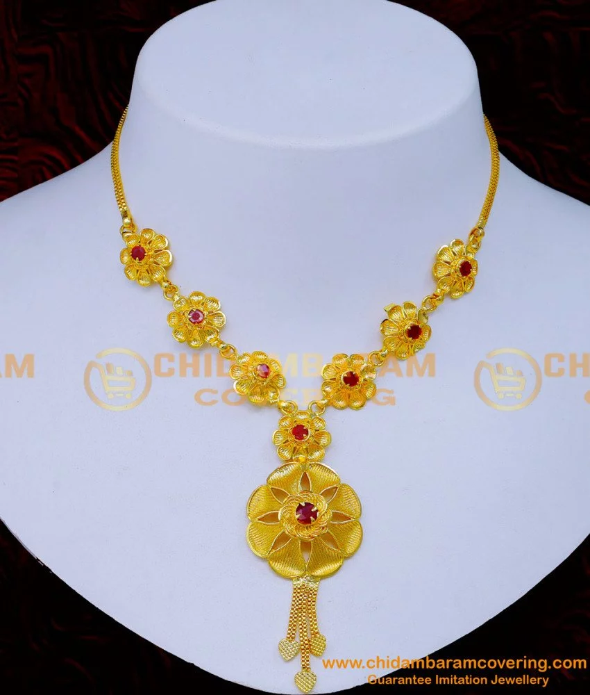 SUKRA GOLD One Gram Micro Gold Plated Traditional Designer Fashion Jewellery  Ruby Stone Necklace for Women & Girls (OET-NEC3086) : Amazon.in: Jewellery