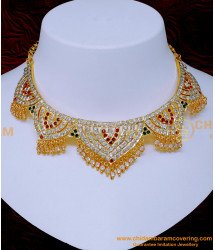 NLC1417 - Traditional Lotus Design Impon Choker Necklace for Wedding