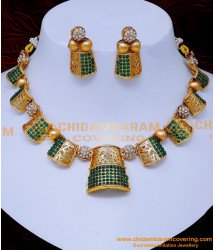 NLC1438 - Unique Emerald Green Stone Antique Necklace Set