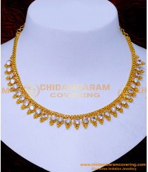 NLC1490 - Gorgeous Party Wear White Stone Gold Necklace Designs