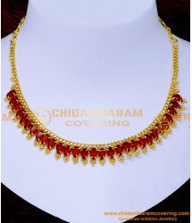 NLC1492 - Attractive One Gram Gold Plated Red Stone Necklace