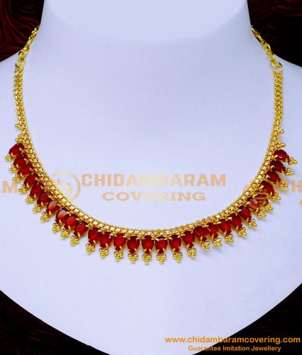 NLC1492 - Attractive One Gram Gold Plated Red Stone Necklace