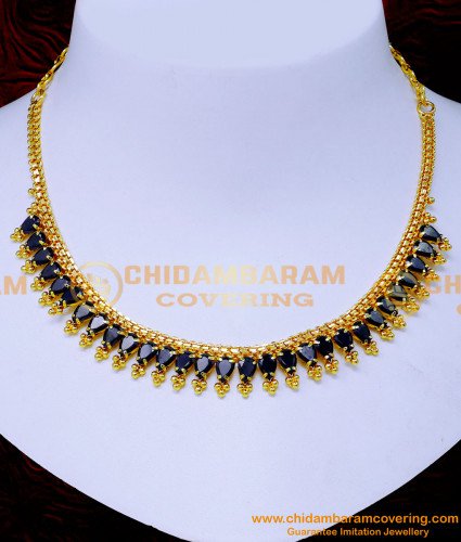 NLC1493 - Unique Party Wear Black Stone Necklace Gold Design