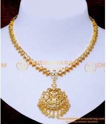 NLC1494 - Traditional Gold White Stone Impon Necklace Designs