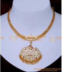 NLC1523 - Gold Plated White Stone Peacock Design Impon Necklace