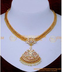 NLC1528 - Gold Plated Impon Muthu Attigai Necklace New Model