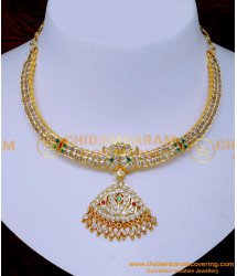 NLC1530 - Wedding White and Green Stone Attigai Necklace Design