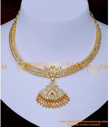 NLC1531 - Gold Design White Stone Necklace Impon Jewellery