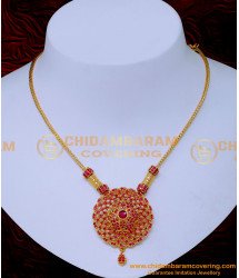 NLC1542 - Beautiful Simple Ruby Stone Gold Plated Necklace Design