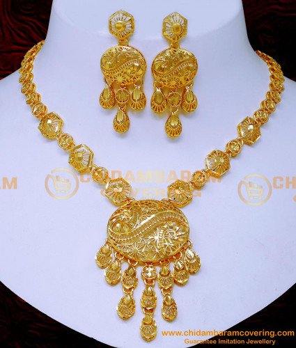 NLC1570 - Real Gold Look Dubai Jewellery Designs Necklace Set