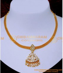 NLC1573 - Real Gold Look White Stone Gold Jigani Necklace Models