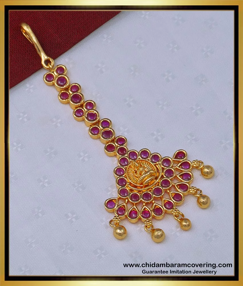 Buy Traditional Lakshmi Design One Gram Gold Kemp Stone Maang Tikka Design