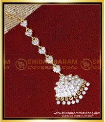 NCT332 - Attractive White Stone Bridal Maang Tikka Gold Latest Designs