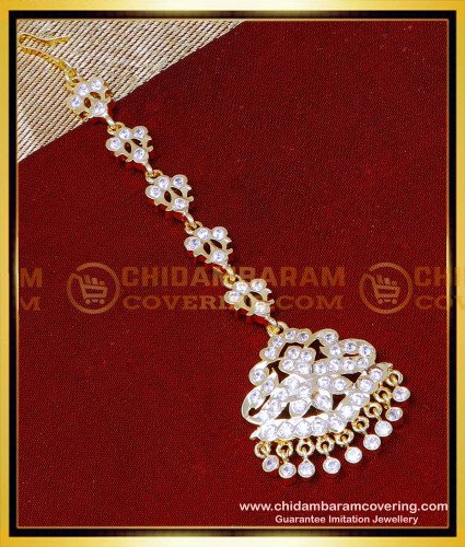 NCT334 - South Indian Stone Gold Maang Tikka Designs for Bride