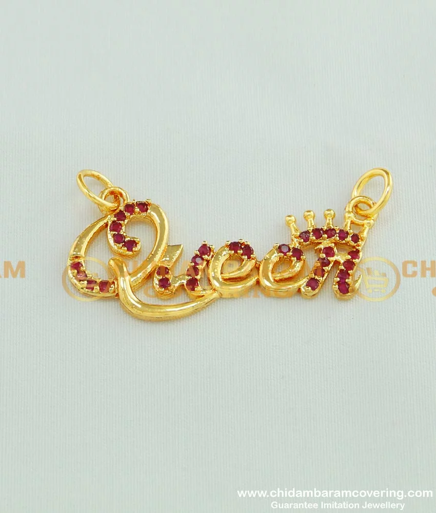 Buy Stylish Queen Locket One Gram Gold Ruby Stone Queen Letter Pendant For Chain