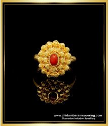 RNG193 - Latest Red Coral Gold Design Daily Use Impon Big Size Ring for Ladies 